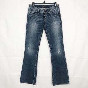 Silver Jeans Flared Leg Distressed Y2K Size 27 Western Cowgirl Festival Country